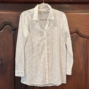 White Eyelet Button-Up Shirt by Nicole Miller Artelier